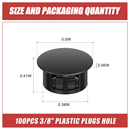 Image of 100PCS 3 /8 inch Black Plastic Plugs Hole, Round PA66 Plug Furniture Hole Decorative Cover