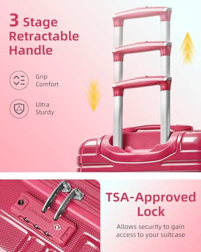 Image of LARVENDER Luggage Sets 6 Piece Hardside Expandable Suitcase with Wheels TSA Lock, PC+ABS Hardshell Lightweight Travel Luggage Sets for Women, Glossy Verry Berry, 6 Piece Set