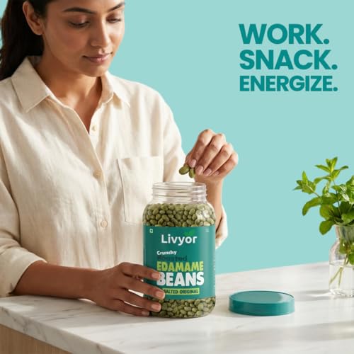 Image of Livyor Crunch Roasted Edamame Beans - 1kg | Salted Original Flavour | Roasted not fried | Plant based healthy snack | High Protein Snack | Gluten Free | Vegan | High In fibre | 500g*2