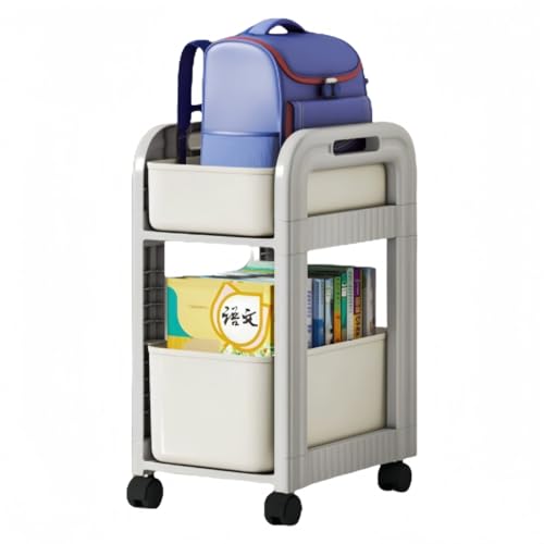 【QIANG】 キッチンワゴン 収納カート キャスター付きワゴン CB4 収納ラック 2段 組立簡単 取り付け簡単 隙間 耐荷重 引き出し式 プラスチック 小物 デスク下 調味料ラック 浴室 押入れ クローゼット ランドリー (オフホワイト2層)