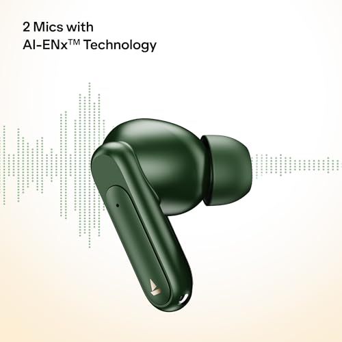 Image of boAt Airdopes Plus 222 with Immersive Spatial Audio, 60H Battery, 13mm Drivers, App Support, Multi Connect, Beast Mode, Voice Assistant TWS Earbuds with mic (Olive Green)