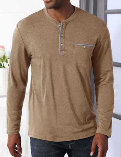 Mens Athletic Henley Shirts Casual Lightweight Long Sleeve Button Pullover with Pocket4