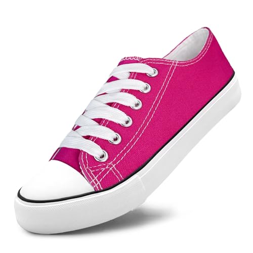 Unisex Low Top Lace Up Casual Canvas Shoes for Women and Men, Comfortable Lightweight Classic Fashion Sneakers Popular 2025, Zapatillas Casual De Lona De Moda para Hombre Y Mujer Rose Red