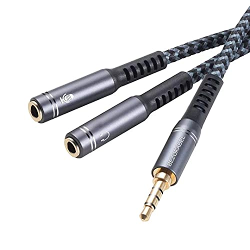 Headphone Splitter, Headset Audio Splitter Dual 3.5mm Female Adapter TRRS Male to Dual 3.5mm TRS Female Stereo Jack AUX Cable Splitter for iPhone, Samsung, Tablets, Laptop, Playstation and More