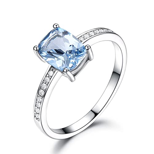 ZLING Rectangle Créé Bague Topaze Bleu Ciel Véritable 925 Bijoux en Argent Sterling Anneaux De Pierres Précieuses Colorées pour Les Femmes Cadeau Bijoux...