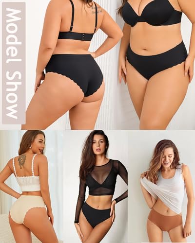 Image of FINETOO Seamless Underwear for Women High Waisted Panties Scalloped Edge Sexy Cheeky Bikini No Show Briefs S-XXL 5 Pack