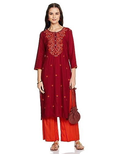 Image of Amazon Brand - Myx Women Embroidered Straight Fit Kurta (Available in Plus Sizes)