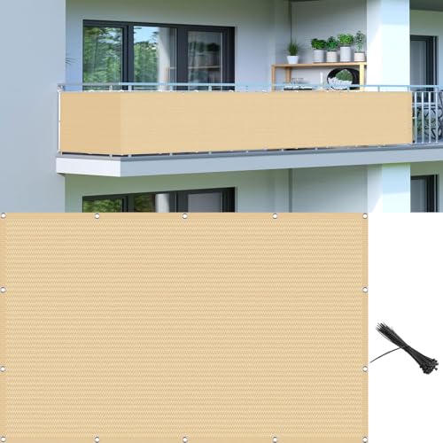Pantalla Privacidad Balcón 110 x 270 cm Privacidad, Transpirable, Prueba de Viento Toldo para Jardín Patio Piscina con Ataduras de Cables y Cuerda, para Jardín, Balcón, Amarillo Arena