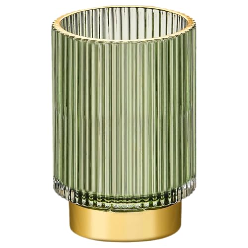 Organiseur de pinceaux de maquillage en verre rayé vert foncé pour un bureau élégant