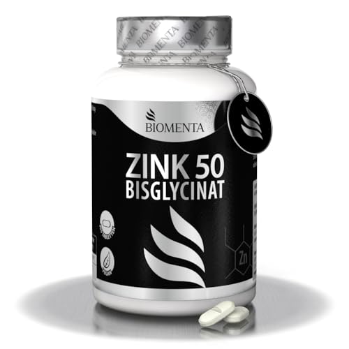 BIOMENTA Zink 50 – 365 Tabletten hochdosiert mit 50 mg reinem Wirkstoff/Tablette aus Zinkbisglycinat – vegan & teilbar - Premiumqualität BIOMENTA Zink 50 – 365 Tabletten hochdosiert mit 50 mg reinem Wirkstoff/Tablette aus Zinkbisglycinat – vegan & teilbar - Premiumqualität