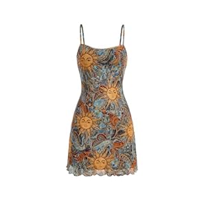 Milumia Women’s Vintage 90s Mini Dress Spaghetti Strap Boho Mesh Short Dresses