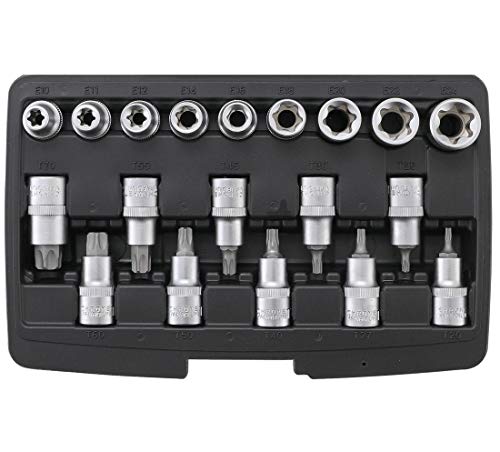 COFFRET 19 EMBOUTS ET DOUILLES TORX MALE T20 A T70 FEMELLE E10 A E24