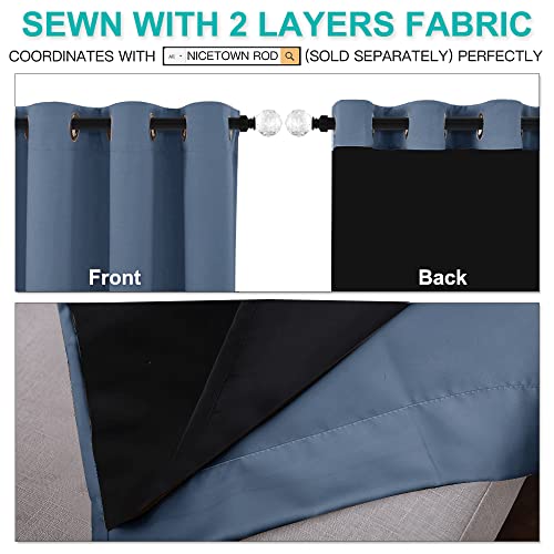 Image of NICETOWN 100% Blackout Curtains 63 inches Long, Pair of Energy Smart & Noise Blocking Out Drapes for Baby Room Window, Thermal Insulated Guest Room Lined Window Dressing (Stone Blue, 62 inches Wide)