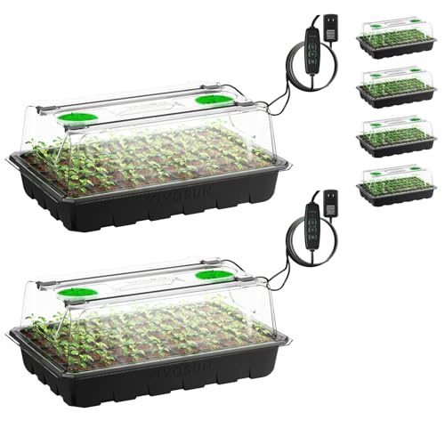 VIVOSUN 6-Pack Seed Starter Trays, 240-Cell Seed Starter Kit with 2 Set of LED Lights, 3.6" Higher Cover, Adjustable Vents, Drainage Holes, Green Propagation Tray for Planting Seed, 40 Cells x 6 Packs