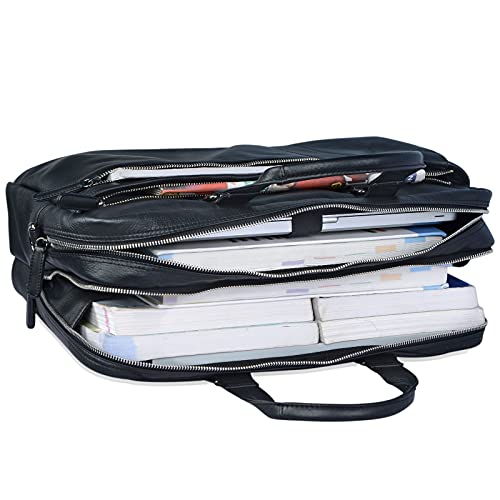 STILORD 'Nico' Vintage schoudertas leder mannen vrouwen 15,6 inch laptop tas grote aktetas werk office uni echt runderhuid, Kleur:zwart - Image 7