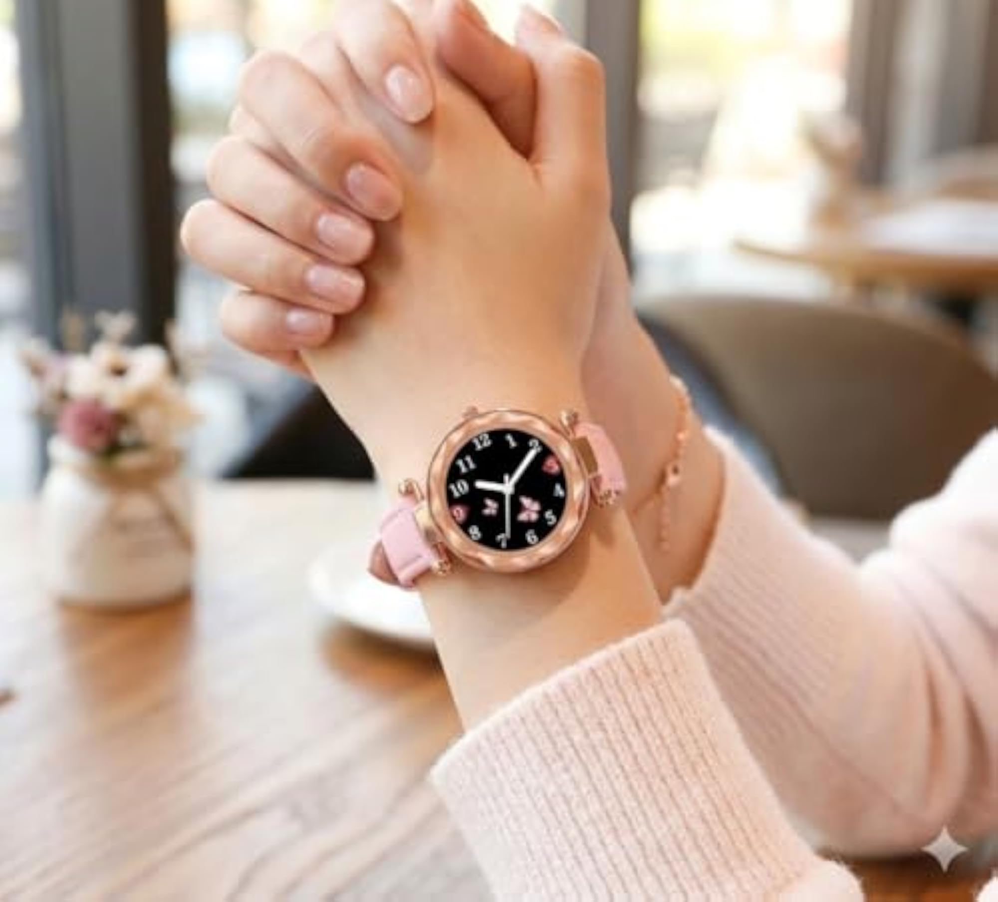 Women's Butterfly Dial Leather Strap Analog Watch, Stylish Design