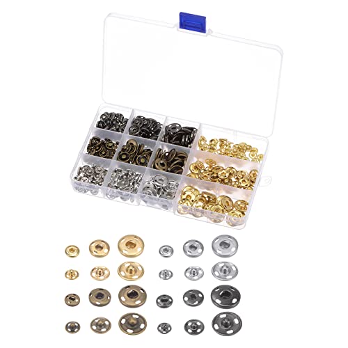 Uxcell Sew-On Snap Buttons, 180 Sets 3 Size Copper Metal Snap Fasteners Press Studs Buttons With Storage Box For Sewing Clothing Diy, Golden Silvery Grey Bronze (9Mm, 12Mm, 15Mm) #TOP19