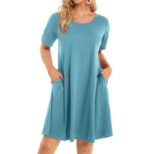 Womens Summer Dresses Beach Casual Loose Tshirt Floral Short Sleeve Flowy Pockets Sundresses 2026