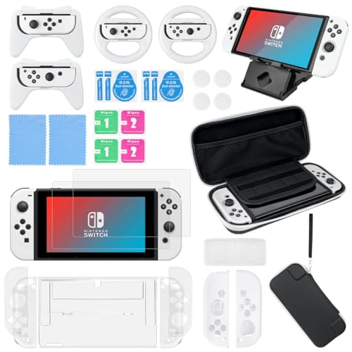 29 en 1 Kit de Accesorios para Nintendo Switch OLED, Funda para Nintendo Switch con Cartucho de Juego, 2 Protector de Pantalla, 2 Rueda, Carcasa de Silicona y Plastico, Tapas para Joystick, Soporte