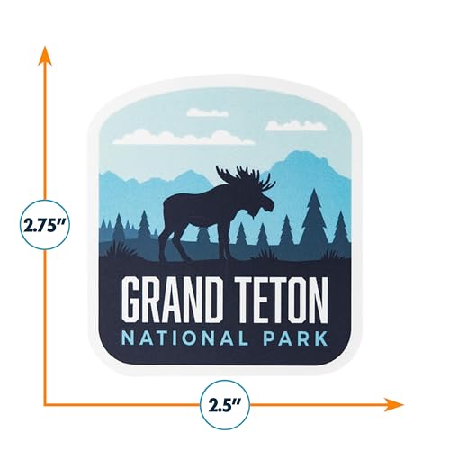 Image of Grand Teton National Park Sticker Retro Travel Decal, Weatherproof Grand Tetons Vintage Art National Park Sticker Vinyl UV Resistant Souvenir for Adventure Scrapbooks, Luggage and Water Bottles 2.75 inch