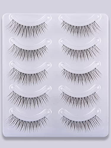 GMAGICTOBO Natural False Eyelashes Short Clear Band Lashes Pack Wispy Lashes Light Volume Soft Strip Fake Eyelashes 5 Pairs Multipack