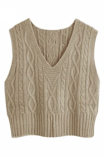 Aoysky Sweater Vest Women's V-Neck Sweater Tank Tops Pullover Cable Knit Vest Solid Color Sleeveless Loose Fit Sweater Top
