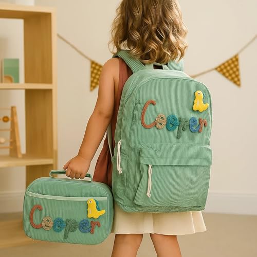 Personalized Kids Backpack and Lunchbag Toddler Back to School Kit Custom Name Lunchbox Bag Birthday Gift for Girls Boys Corduroy Toddler Backpack Kid Tote Bag Set2
