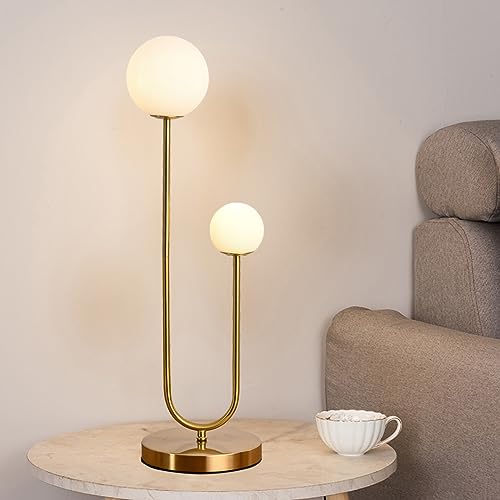 Mid Century Gold Globe Table Lamp Modern U-Shape 2-Light Desk Table Light with Milk White Glass Shade Metal Base Nightstand Lamp for Bedroom Bedside,G9 Bulb(Not Included) - Image 3