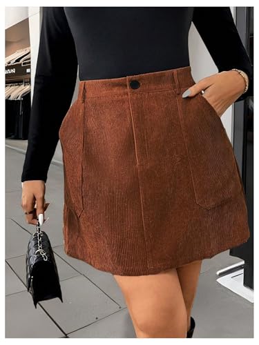 MakeMeChic Women's Plus Size Corduroy A Line Skirt Zip Fly Button Vintage Mini Skirts4