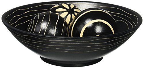Koehler Home Decor Artisan Deco Centerpiece Wooden Bowl and Trio Balls