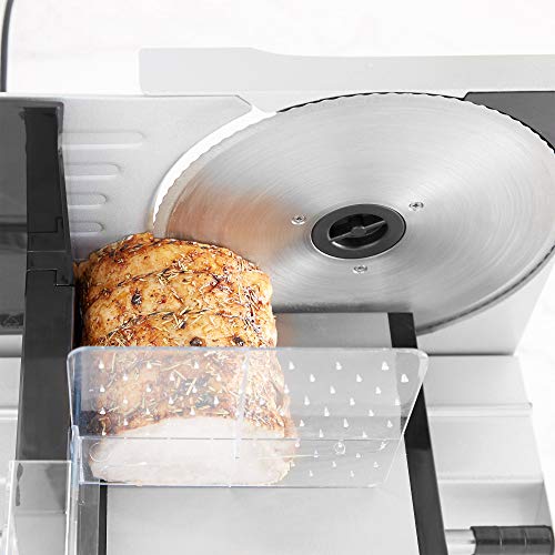 VonShef Meat Slicer Electric Food Cutting Deli and Food Machine For Meats Cheese Bread, Vegetables Precision Thickness Control, Sliding Plate, Food Pusher, Anti Slip Feet - Stainless Steel