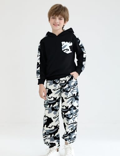 Image of mksodopy Boys Clothes Long Sleeve Hoodie and camouflage cargo pants Boy Outfits for 6-16 Years