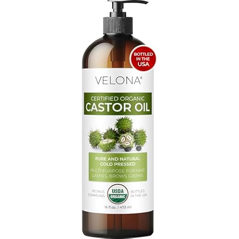 velona USDA Certified Organic Castor Oil - 16 fl oz (With Pump) | For Hair Growth, Boost Eyelashes, Eyebrows | Cold pressed, Natural Oil, USP Grade | Hexane Free, Lash Serum, Caster Cover