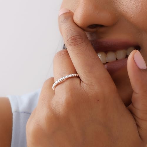 Image of TRUESILVER ACPL 925 Sterling Silver BIS Hallmarked Eternity Bead Wedding Band Ring, Beaded Style Classical Simple Plain Finger Ring for Women
