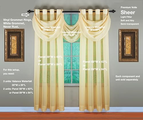 Image of Today's Curtain, Emelia Grommet Sheer Panel 84 inch Gold, 59 inch W x 84 inch L