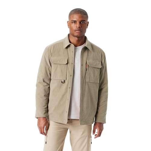 BASS OUTDOOR Mens Cordurory Snap Front Worker Shacket With 4 Usable Pockets Standard