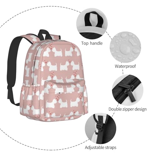 Westie Dogs Pattern Backpack Adjustable Casual Daypack Rucksack Travel Bags Bookbag For Women Men Adult 17 Inches 5
