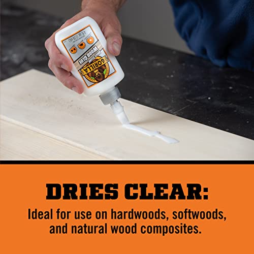 gorilla dries clear wood glue 4 ounce bottle pack of 2 - water resistant for indoor or outdoor projects and repairs