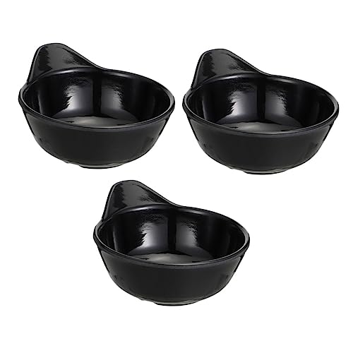 FUNOMOCYA 3pcs Hot Pot Dip Bowl Sauce Ramekin Round Sauce Dishes Mini Dipping Plates Household Dipping Bowl Prep Bowl Japanese Tableware Pottery Dip Bowl Vinegar Bowls Black Melamine