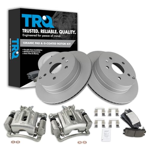 Image of TRQ Rear Brake Pad and Rotor Set Ceramic Vented G Coated Rotors Calipers