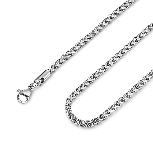 Image of HZMAN 3.0 mm Stainless Steel Wheat Silver Chain Necklaces for Men & Women 16 inch -36 inch