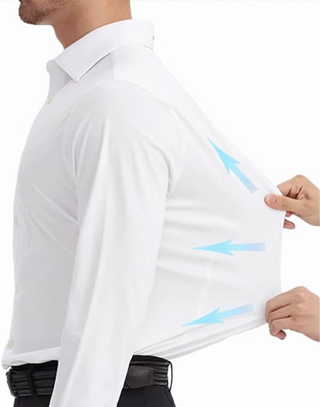 Dress Shirts for Men Stretch Slim Fit Long Sleeve Mens Dress Shirts Casual Business Muscle Fit Button Down Shirts - Image 2