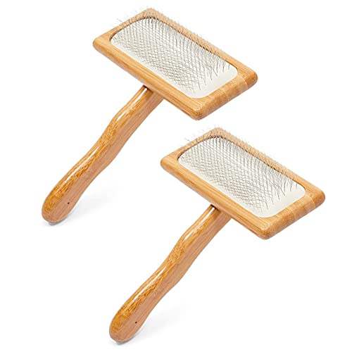 Slicker Bamboo Hair Brush for Dogs, Cats, and Pets (2 Pack)