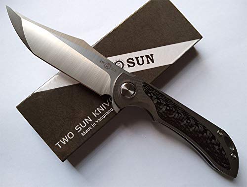 New Twosun Outdoor M390 Titanium Carbon Fiber Flipper Folding Knife TS224-M390
