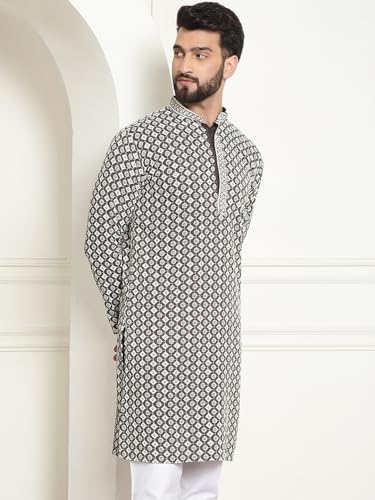 Image of SOJANYA Men's Cotton Regular Fit Casual (Since 1958 Contrast Embroidered Sequinned Long Kurta