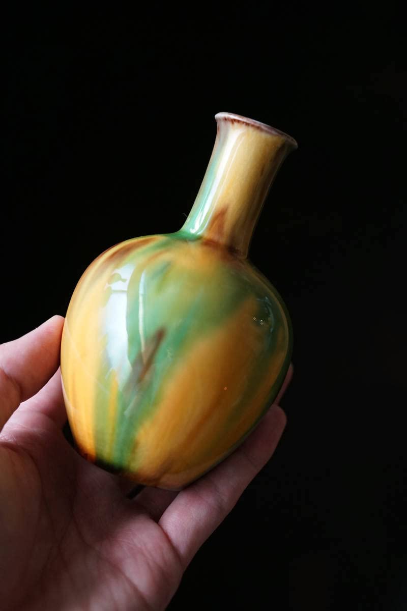 時代物　珉平焼　淡路島三彩　徳利　お猪口　酒器　4点セット　骨董　酒盃  印有 時代物 珉平焼 淡路島三彩 徳利 お猪口 酒器 4点セット 骨董