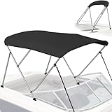 Bimini Tops for Boats - 900D Marine Grade Canvas with 1' Aluminum Alloy Frame, Boat Bimini Top with Storage Boot and 4 Nylon Straps for Jon Boats, Pontoon Boats (Black, 3 Bow 6'L x 46' H x 67'-72' W)