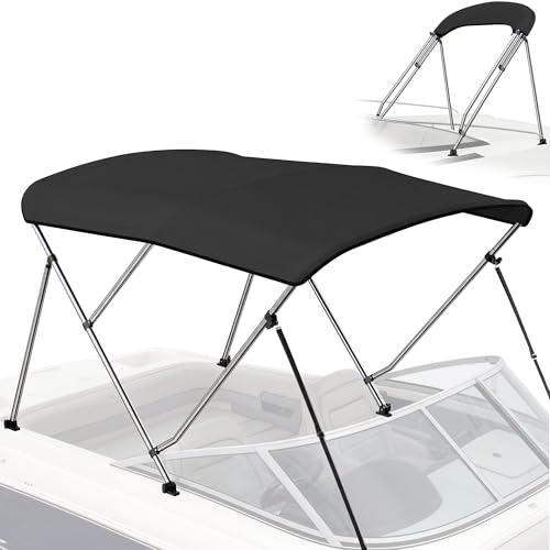 SureShade Power Bimini Review: Electric Pontoon Shade 5 Bimini Tops for Boats - 900D Marine Grade Canvas with 1" Aluminum Alloy Frame, Boat Bimini Top with Storage Boot and 4 Nylon Straps for Jon Boats, Pontoon Boats (Black, 3 Bow 6'L x 46" H x 61"-66" W)