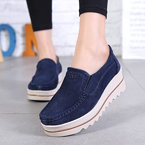 Deehuion Women's Slip On Platform Shoes Comfort Suede Moccasins Low Top Wedge Loafers Deep Blue 42 #TOP5