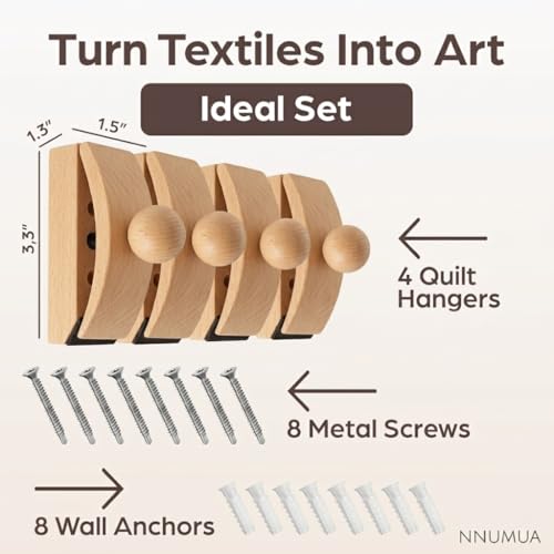 Image of Quilt Hanger for Wall for Display Beech Wood - Adjustable Rug & Tapestry